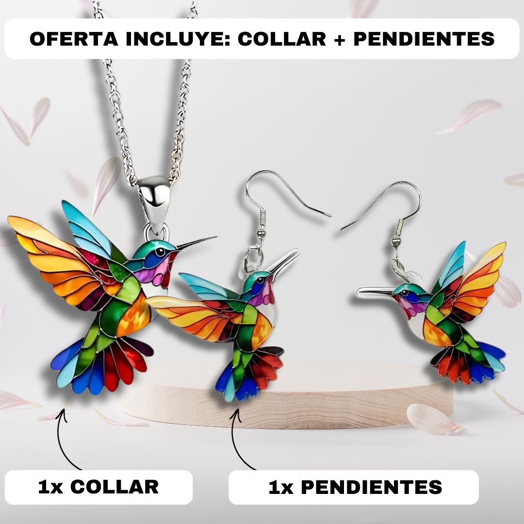 Elegante Collar y Pendientes de Colibrí