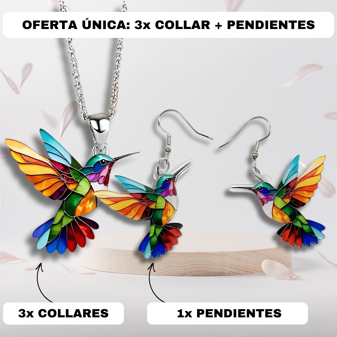 Elegante Collar y Pendientes de Colibrí