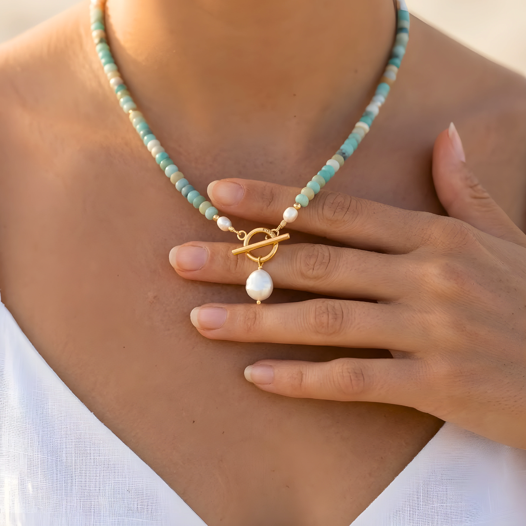 Collar Alba Marina - Valentina Jewels - detalle piedra amazonita