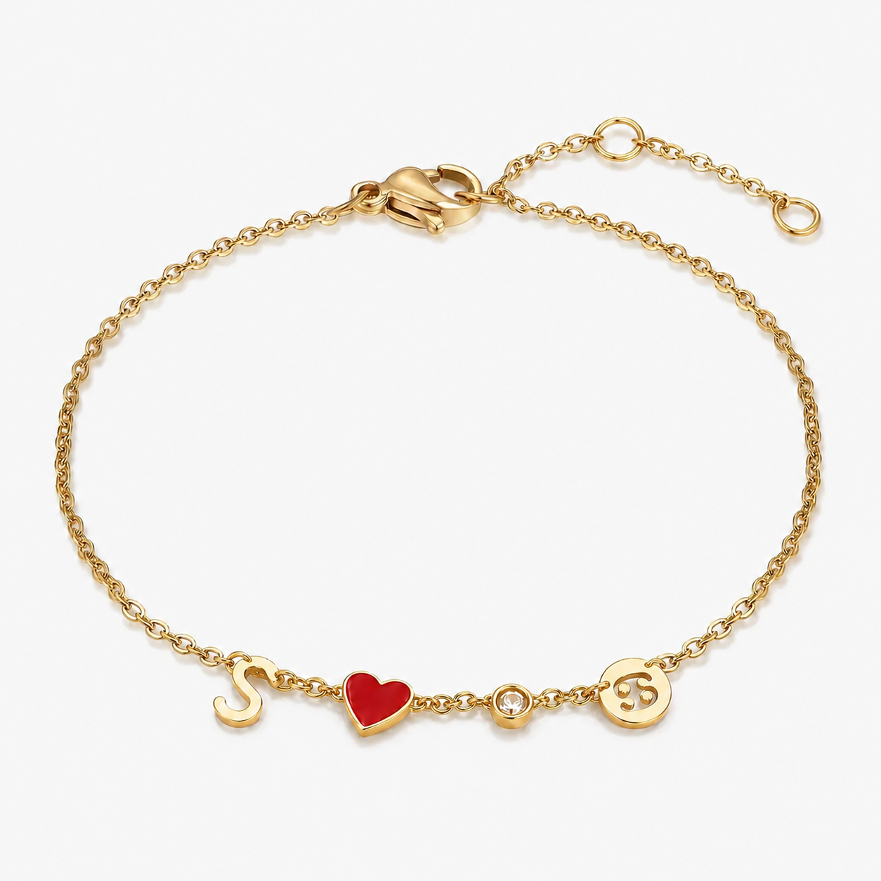 Pulsera Corazón con Iniciales Personalizadas - Valentina Jewels - Plata, 2 amuletos