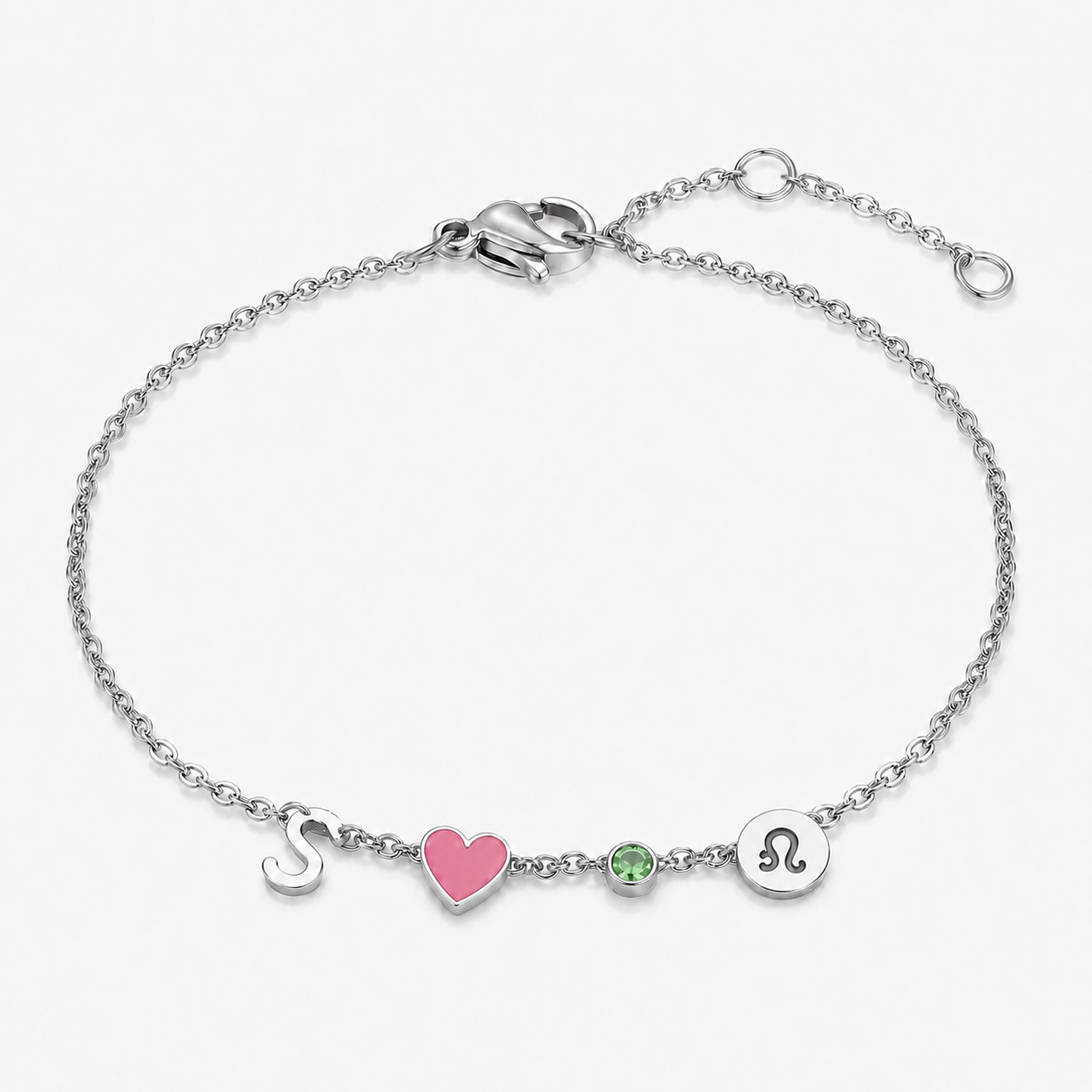 Pulsera Corazón con Iniciales Personalizadas - Valentina Jewels - Oro 18K, 4 amuletos
