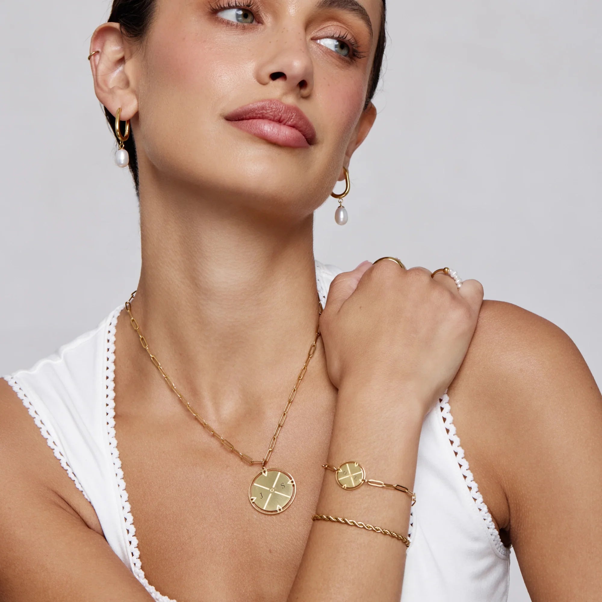 Engraved Initial Compass Necklace