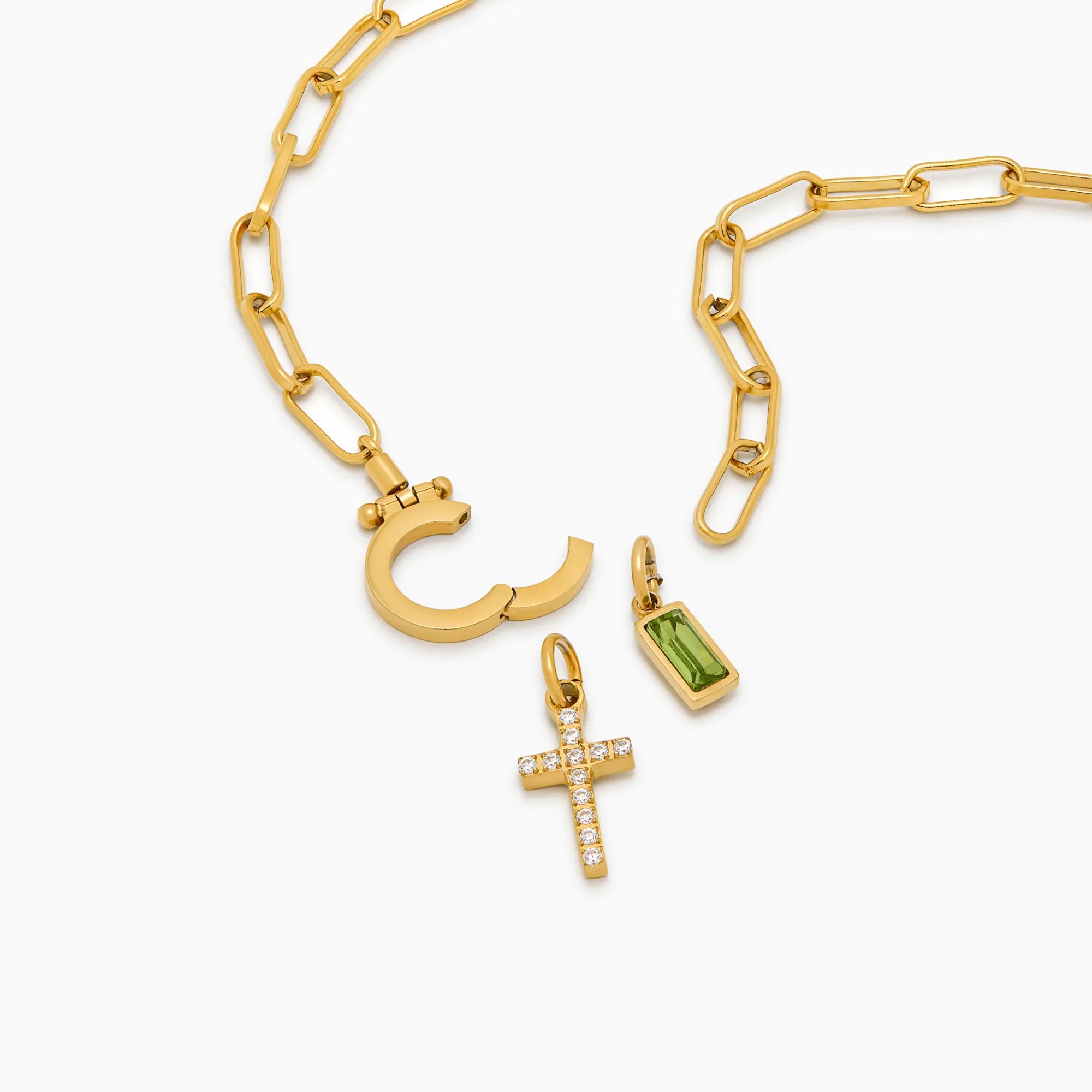 Paperclip Birthstone Cross Charm Necklace