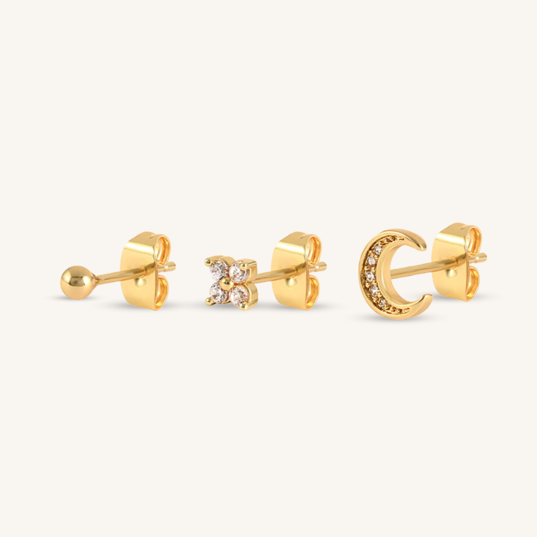 Gold Moon Earrings Set