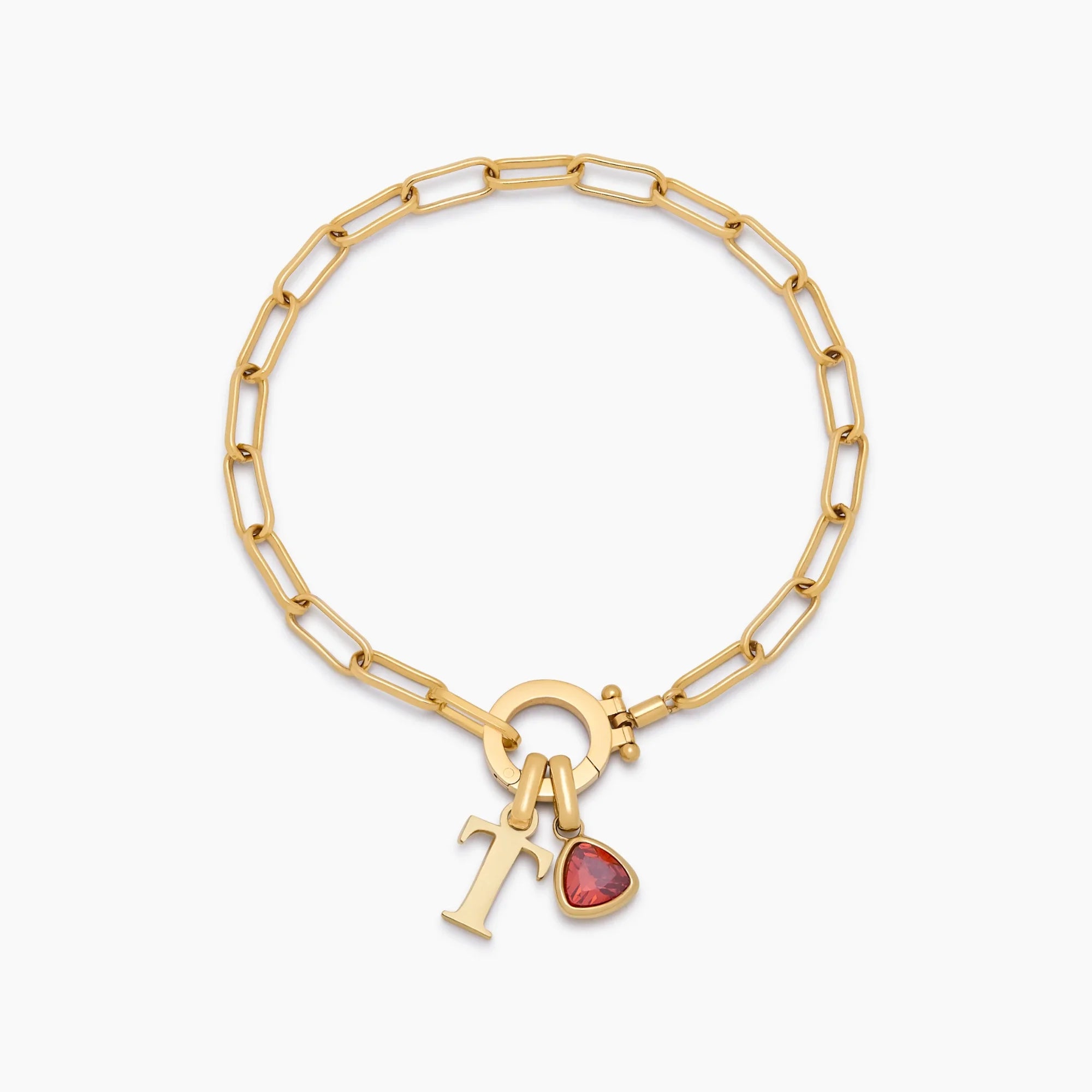 Paperclip Birthstone Initial Charm Bracelet