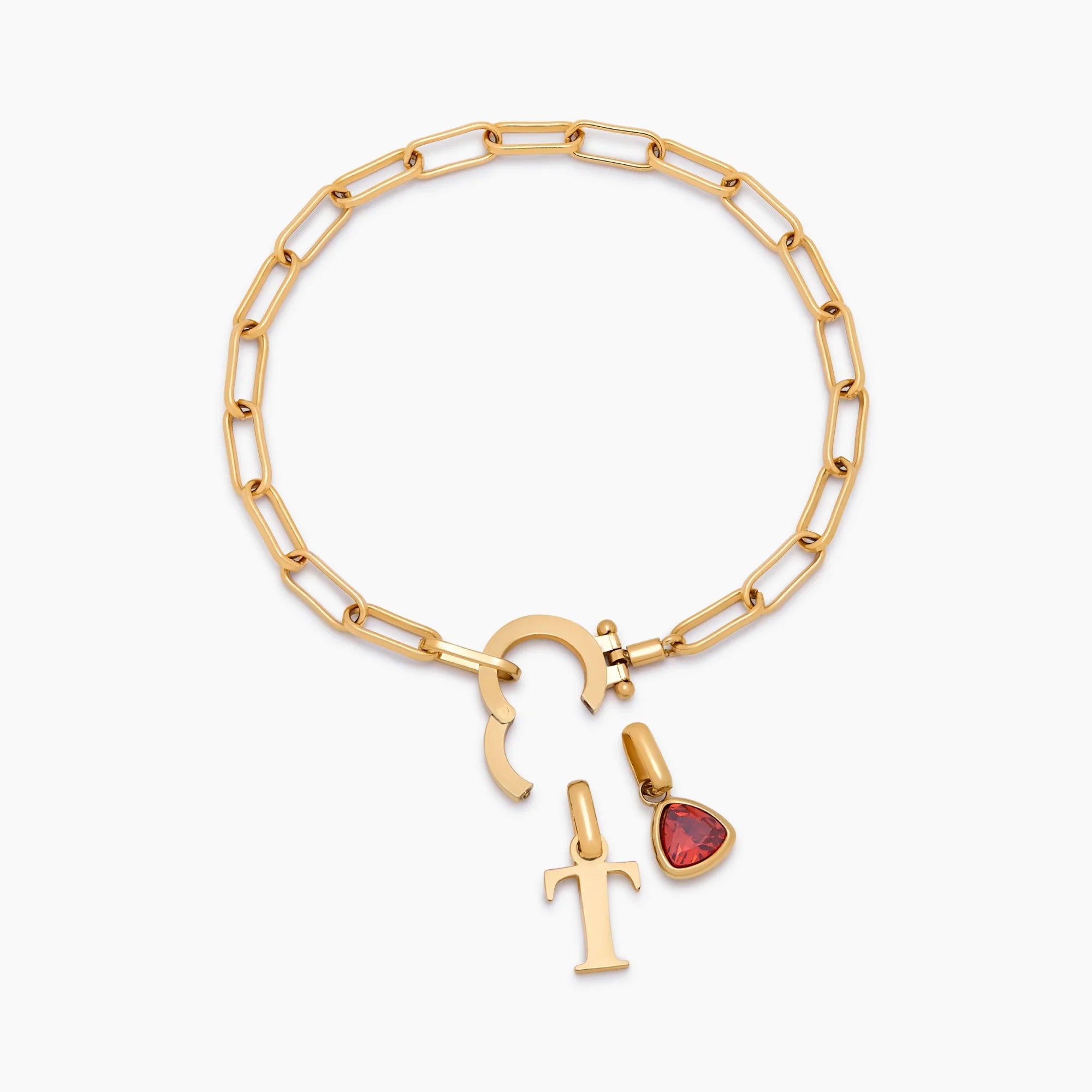 Paperclip Birthstone Initial Charm Bracelet