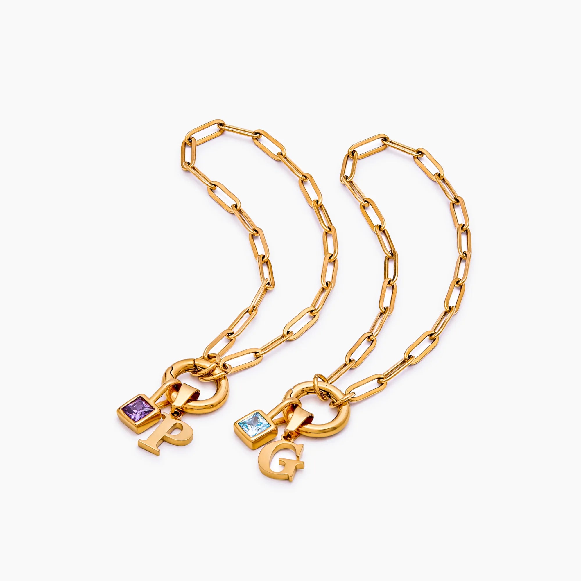 Paperclip Initial Birthstone Bracelet