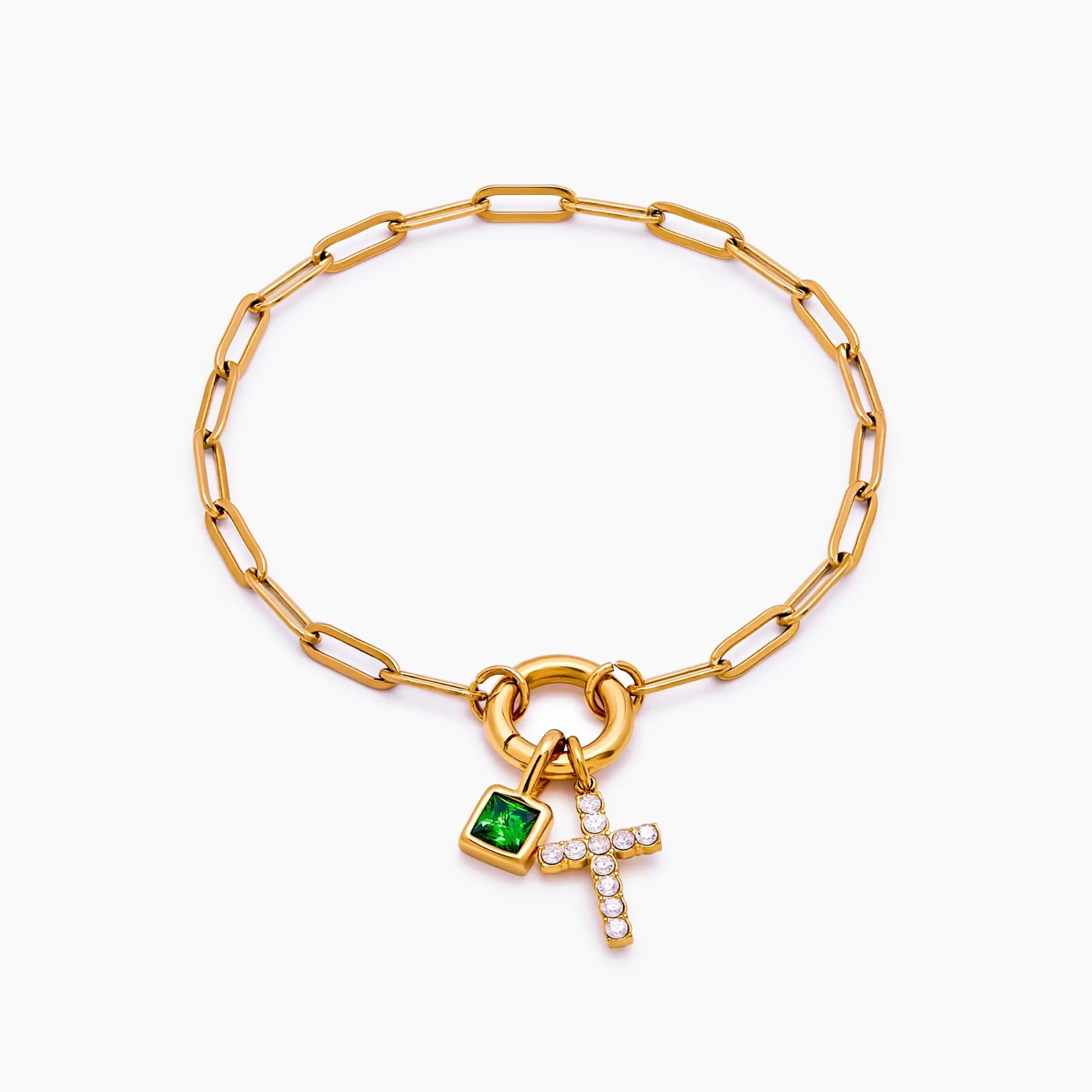 Paperclip Cross Charm Bracelet