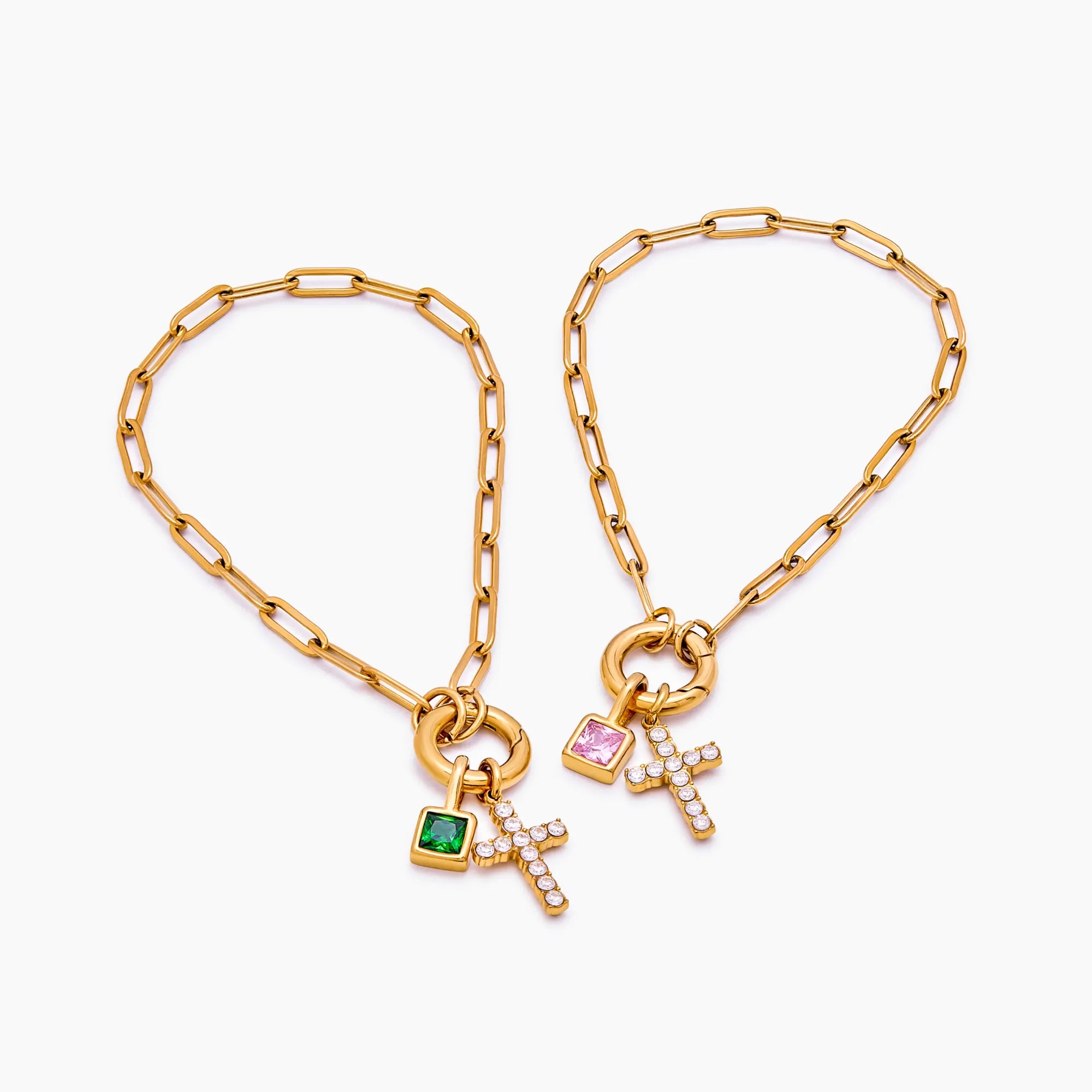 Paperclip Cross Charm Bracelet